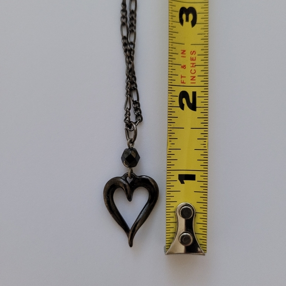 Dark Gun Metal Heart Necklace | Open Heart Pendant w/ 8" Chain - Picture 3 of 13
